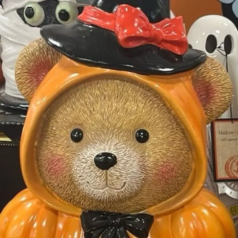 Halloween Teddy Bear Pumpkin Witch Large Figurine Decor